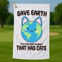 Save Earth It's The Only Planet That Has Cats Funny Cute Golf Towel thumb 1