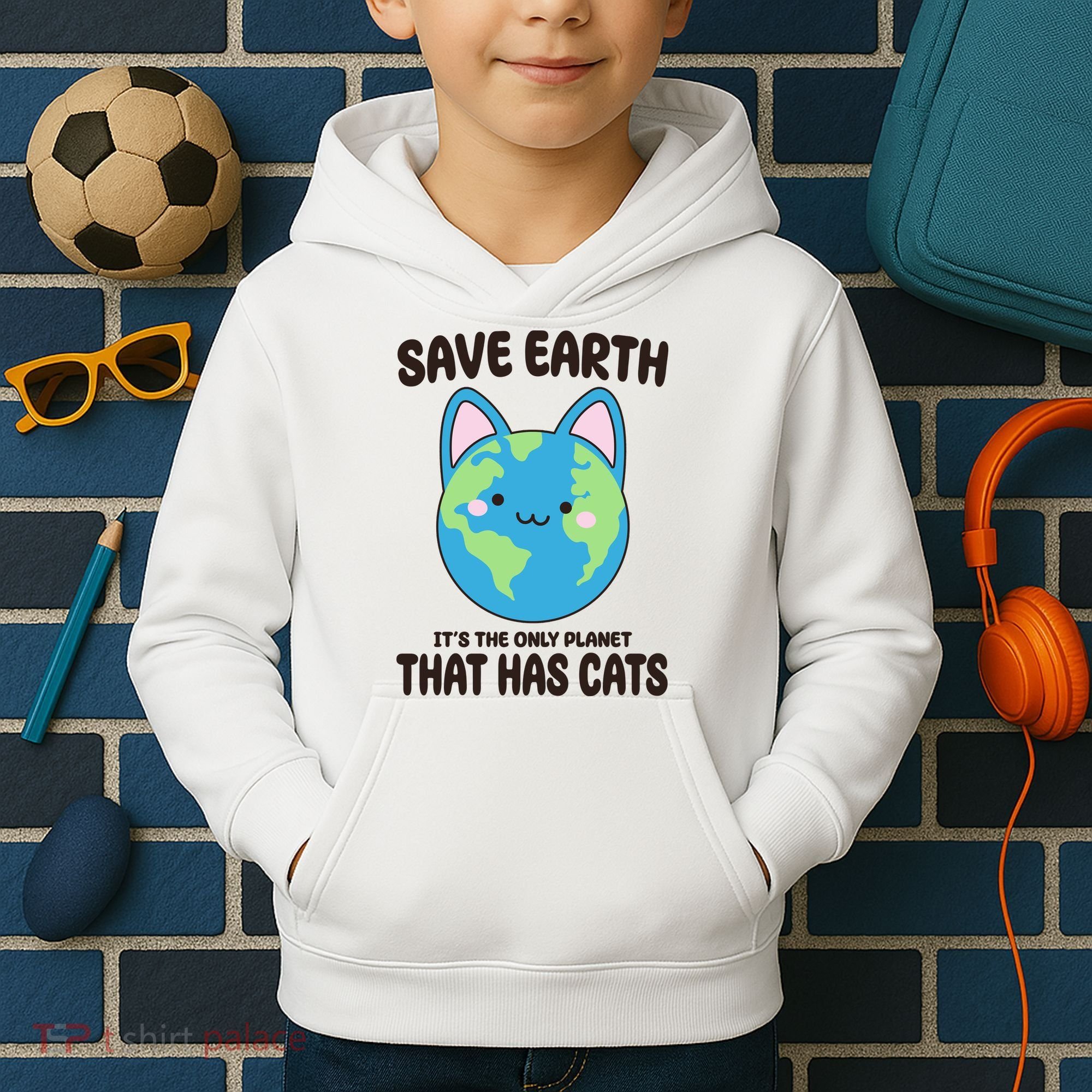 Save Earth It's The Only Planet That Has Cats Funny Cute Kids Hoodie