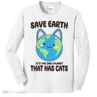 Save Earth It's The Only Planet That Has Cats Funny Cute Kids Long Sleeve Shirt thumb 0