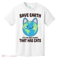 Save Earth It's The Only Planet That Has Cats Funny Cute Kids T-Shirt thumb 0