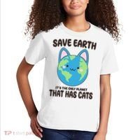 Save Earth It's The Only Planet That Has Cats Funny Cute Kids T-Shirt thumb 2