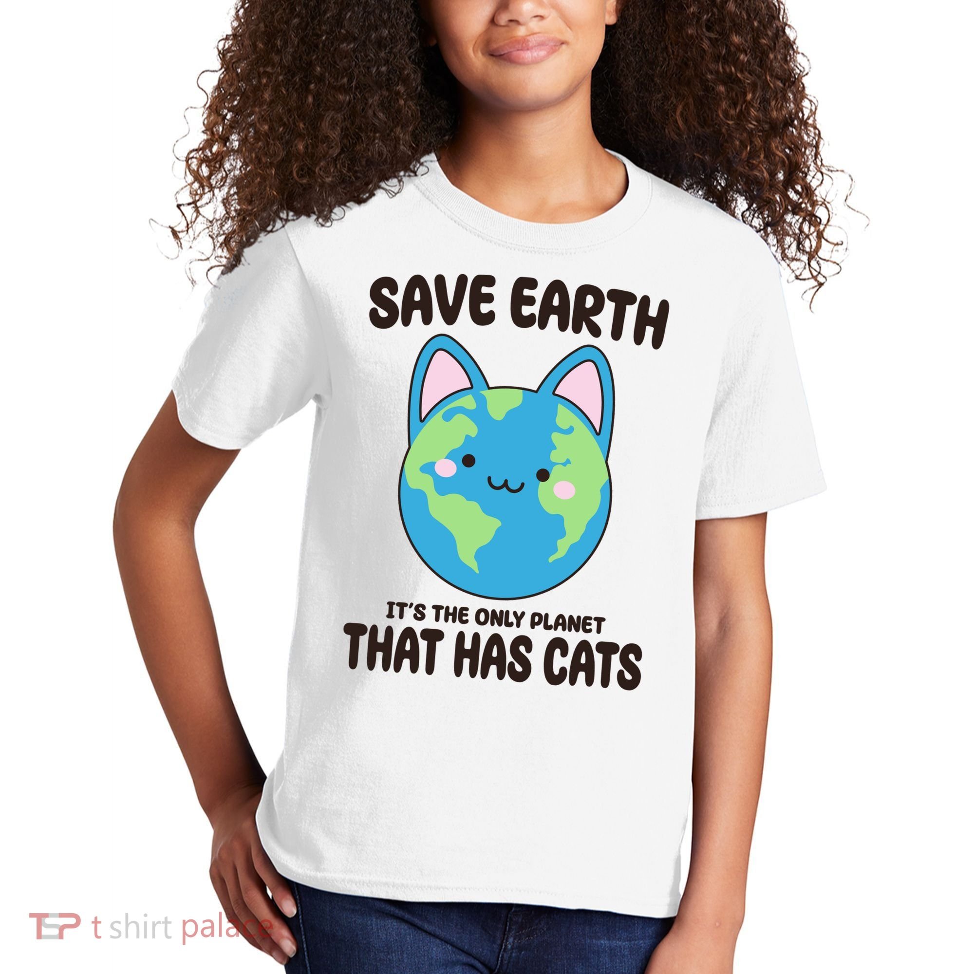 Save Earth It's The Only Planet That Has Cats Funny Cute Kids T-Shirt