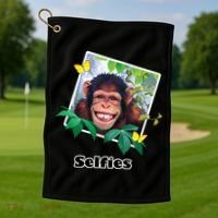 Selfies - Chimp Funny Selfie  Golf Towel thumb 1