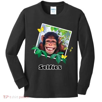 Selfies - Chimp Funny Selfie Kids Long Sleeve Shirt