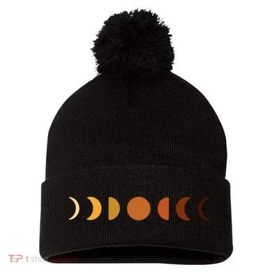 Solar Eclipse Moon Pom Pom 12in Knit Beanie