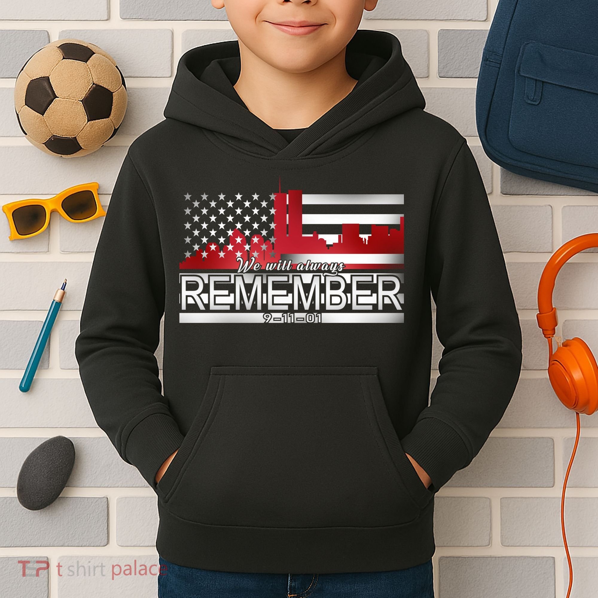 September 11th We Will Always Remember 9-11-01 Kids Hoodie