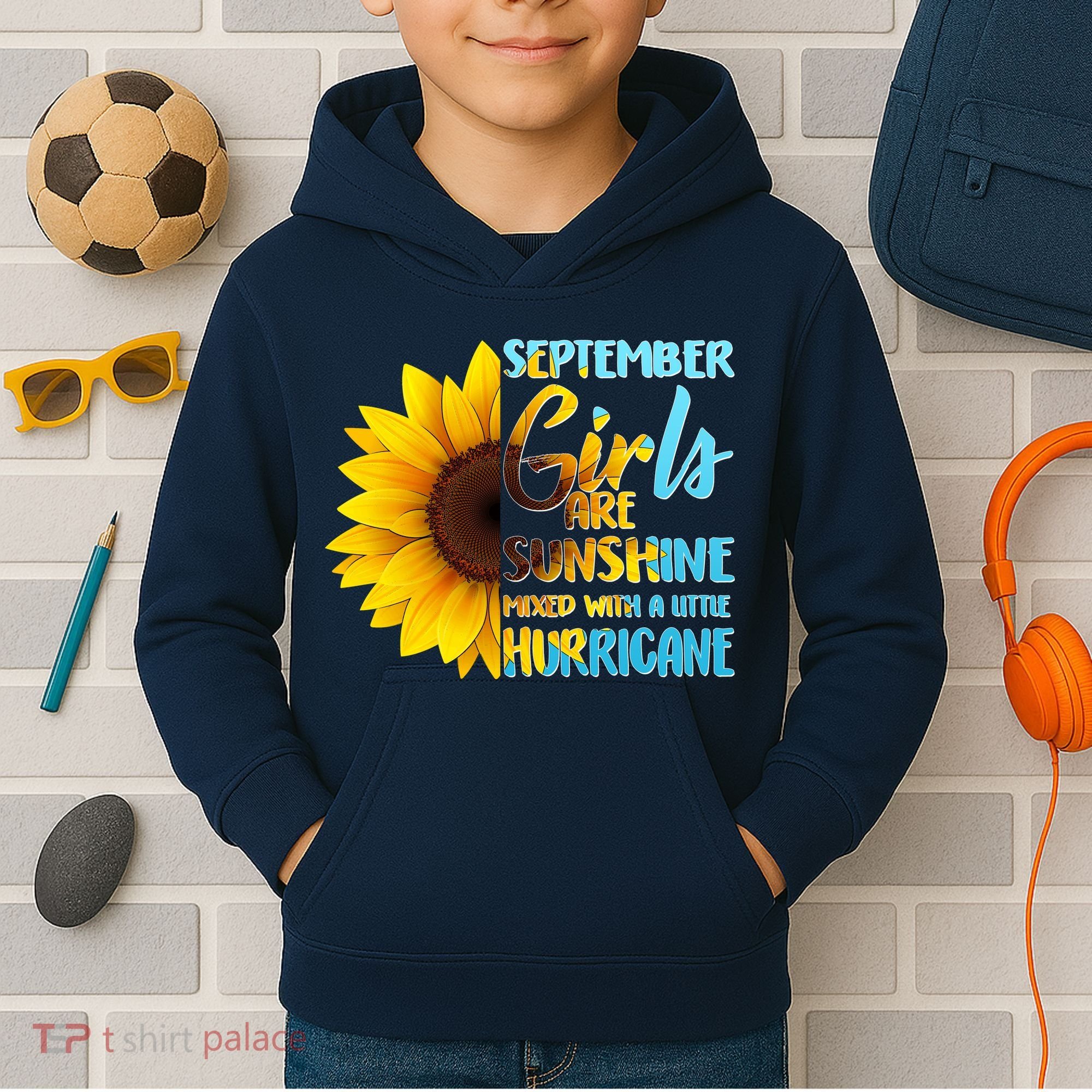 September Girls Are Sunshine Mixed With A Little Hurricane Kids Hoodie