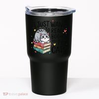 School Education Reading Teacher Knowledge Power Cat Book Tumbler thumb 0