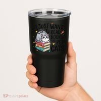 School Education Reading Teacher Knowledge Power Cat Book Tumbler thumb 2