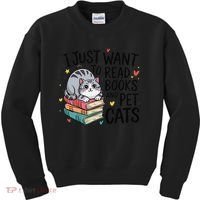 School Education Reading Teacher Knowledge Power Cat Book Kids Sweatshirt thumb 0