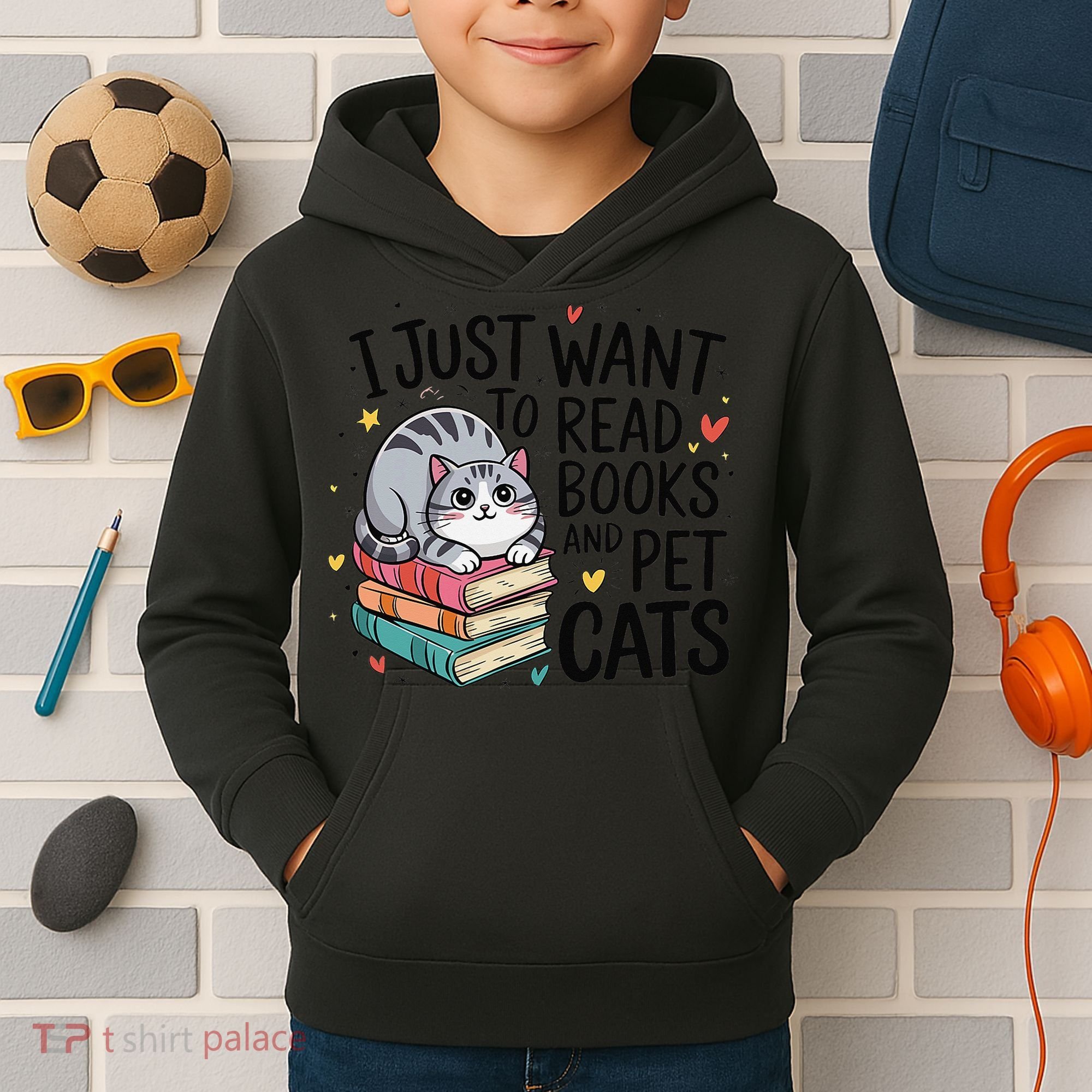 School Education Reading Teacher Knowledge Power Cat Book Kids Hoodie
