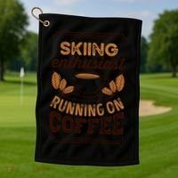 Skiing Enthusiast Running On Coffee Caffeine Lover Cool Gift Golf Towel thumb 1
