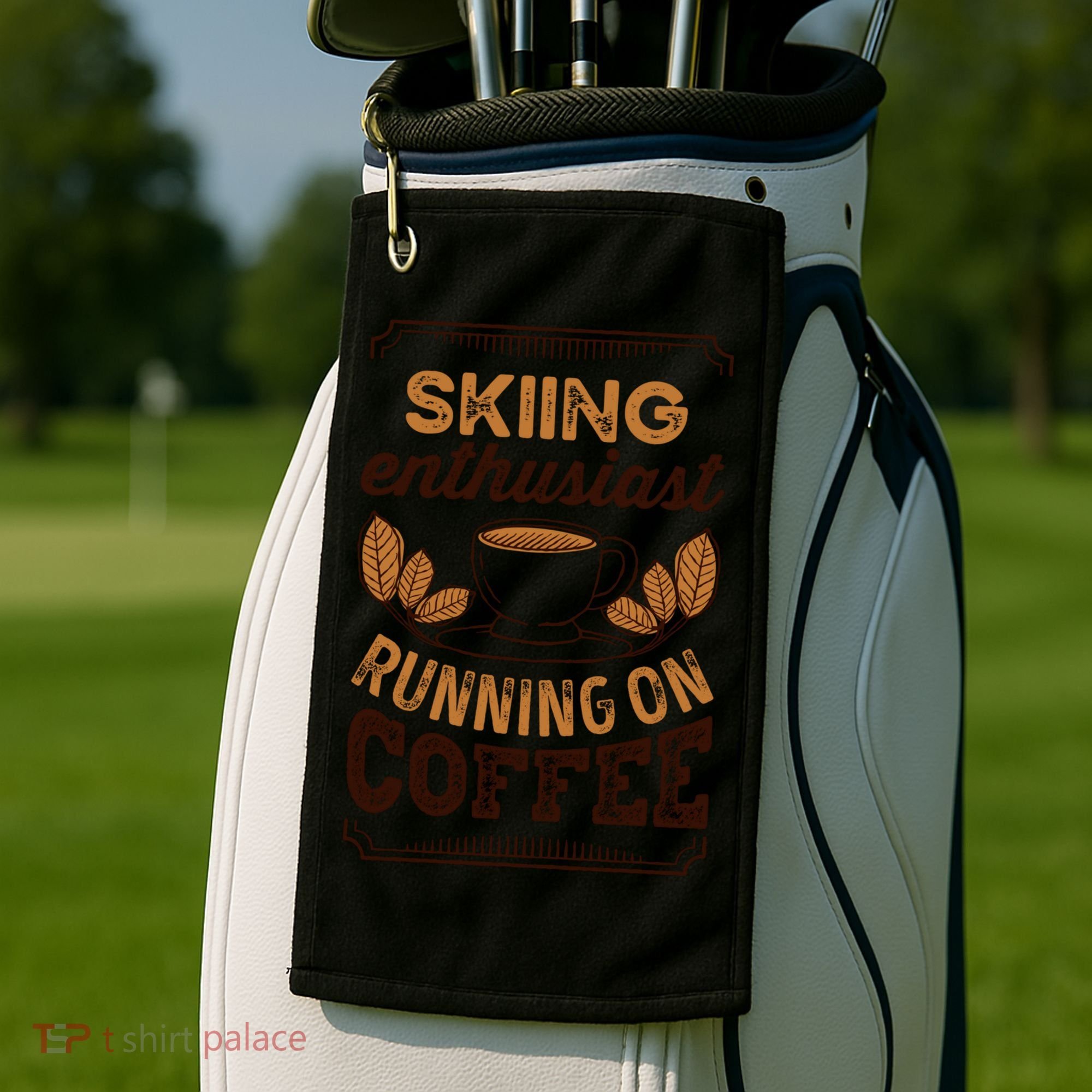 Skiing Enthusiast Running On Coffee Caffeine Lover Cool Gift Golf Towel