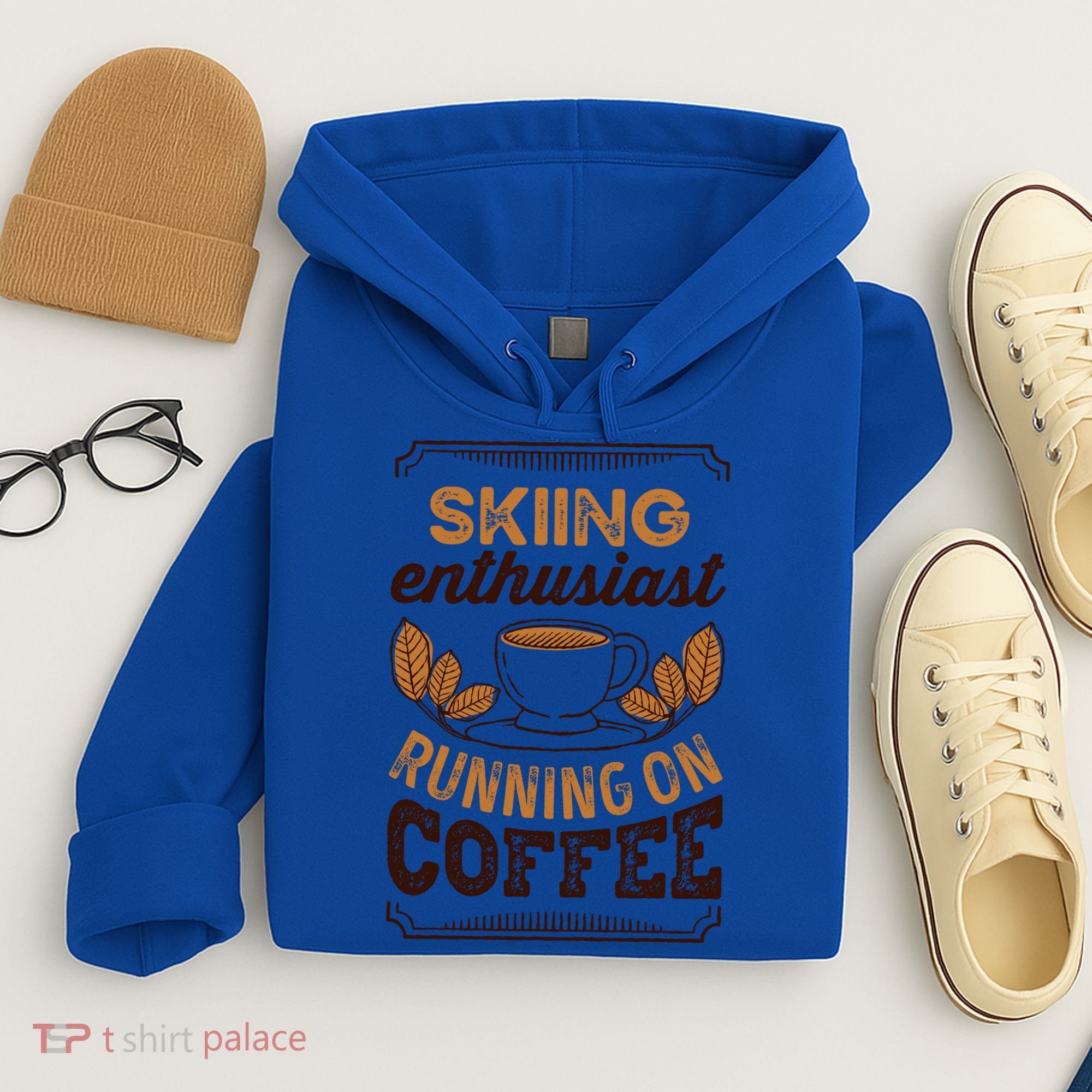 Skiing Enthusiast Running On Coffee Caffeine Lover Cool Gift Hoodie