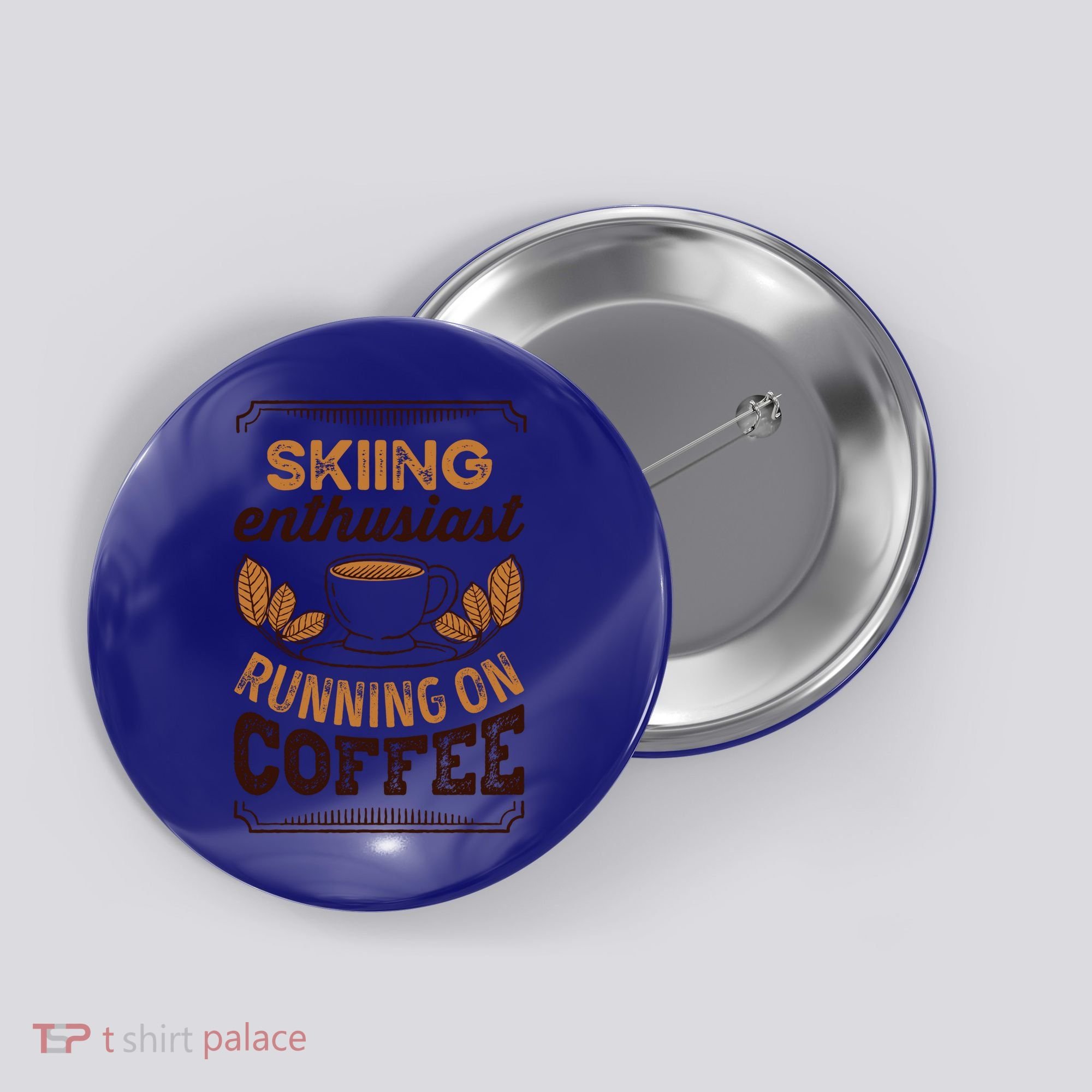 Skiing Enthusiast Running On Coffee Caffeine Lover Cool Gift Button