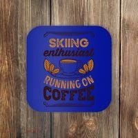 Skiing Enthusiast Running On Coffee Caffeine Lover Cool Gift Coaster thumb 0