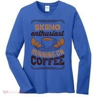 Skiing Enthusiast Running On Coffee Caffeine Lover Cool Gift Women's Long Sleeve Shirt thumb 0