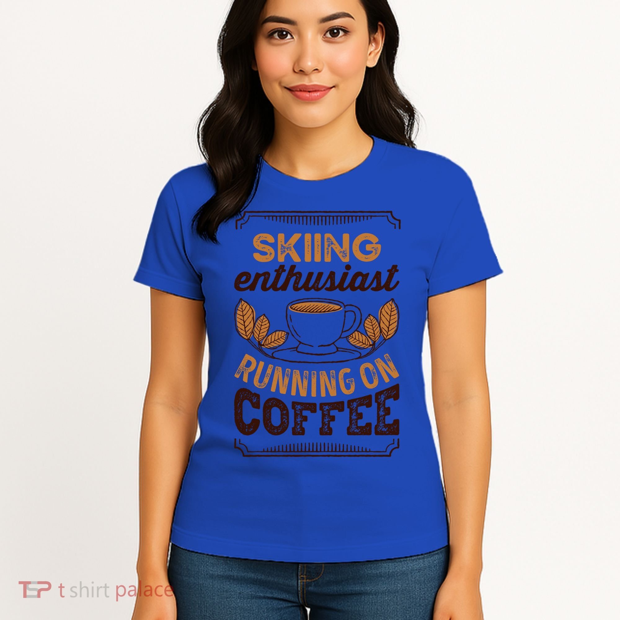 Skiing Enthusiast Running On Coffee Caffeine Lover Cool Gift Women's T-Shirt