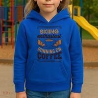 Skiing Enthusiast Running On Coffee Caffeine Lover Cool Gift Kids Hoodie thumb 3