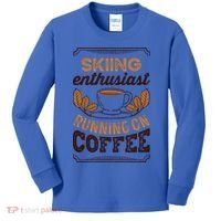 Skiing Enthusiast Running On Coffee Caffeine Lover Cool Gift Kids Long Sleeve Shirt thumb 0