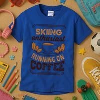 Skiing Enthusiast Running On Coffee Caffeine Lover Cool Gift Kids T-Shirt thumb 3