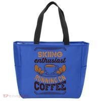 Skiing Enthusiast Running On Coffee Caffeine Lover Cool Gift Tote Bag thumb 0