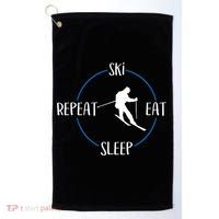 Ski Eat Sleep Repeat Gift For Skiers And Downhill Skiers Great Gift Golf Towel thumb 0