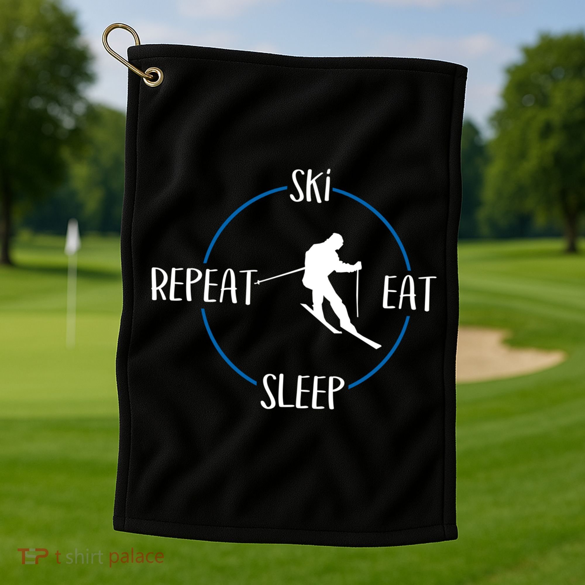 Ski Eat Sleep Repeat Gift For Skiers And Downhill Skiers Great Gift Golf Towel