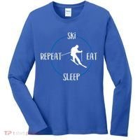Ski Eat Sleep Repeat Gift For Skiers And Downhill Skiers Great Gift Women's Long Sleeve Shirt thumb 0