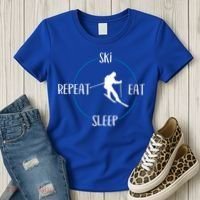 Ski Eat Sleep Repeat Gift For Skiers And Downhill Skiers Great Gift Women's T-Shirt thumb 3