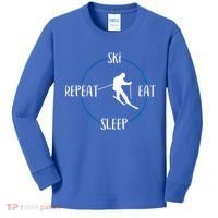 Ski Eat Sleep Repeat Gift For Skiers And Downhill Skiers Great Gift Kids Long Sleeve Shirt thumb 0