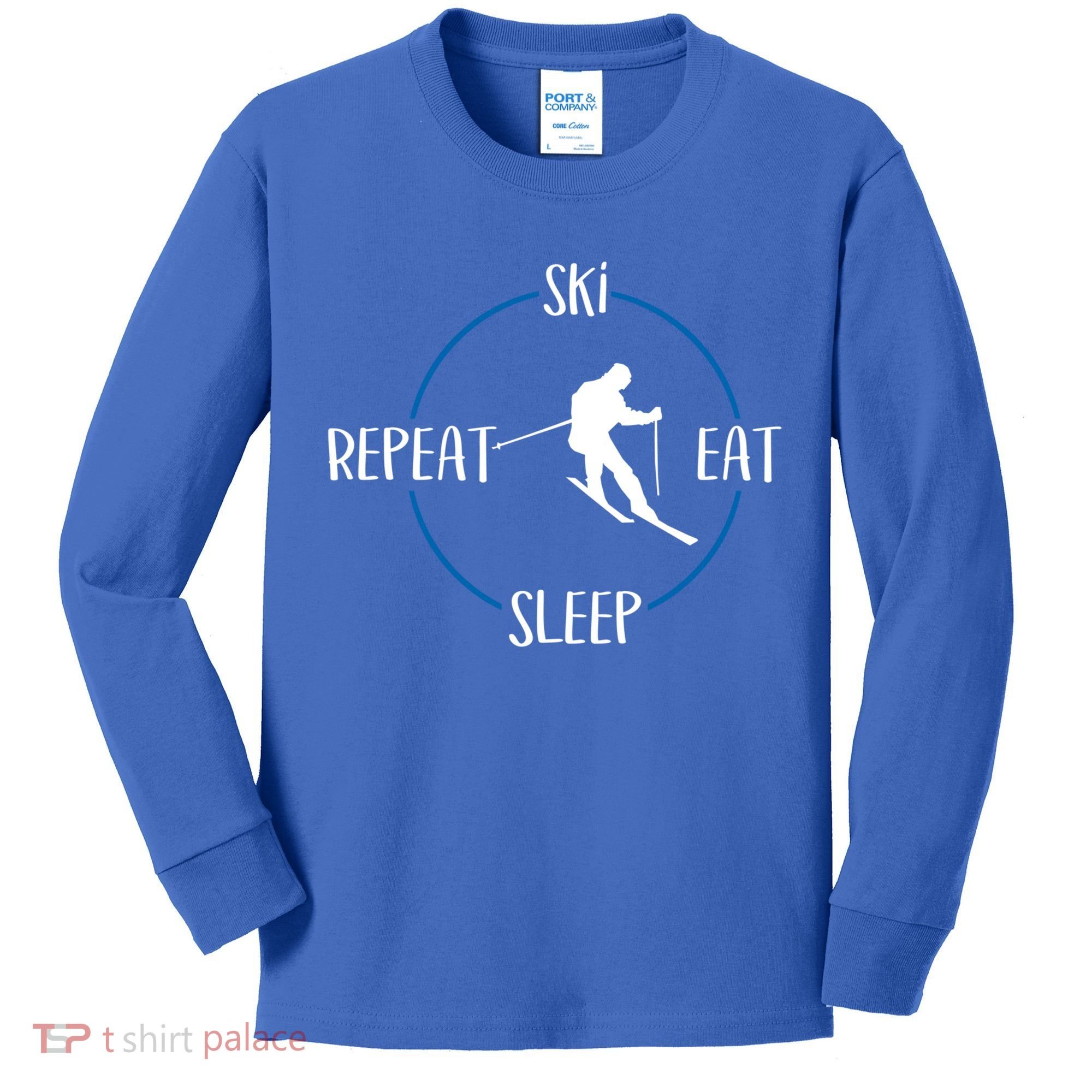 Ski Eat Sleep Repeat Gift For Skiers And Downhill Skiers Great Gift Kids Long Sleeve Shirt