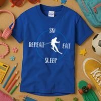 Ski Eat Sleep Repeat Gift For Skiers And Downhill Skiers Great Gift Kids T-Shirt thumb 3
