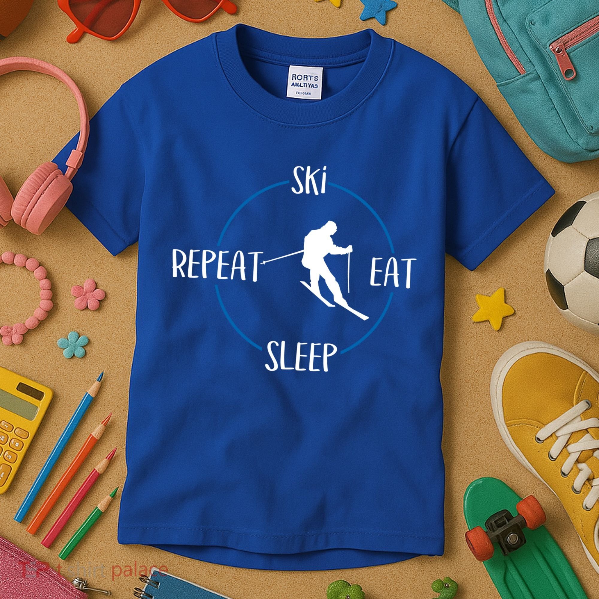 Ski Eat Sleep Repeat Gift For Skiers And Downhill Skiers Great Gift Kids T-Shirt