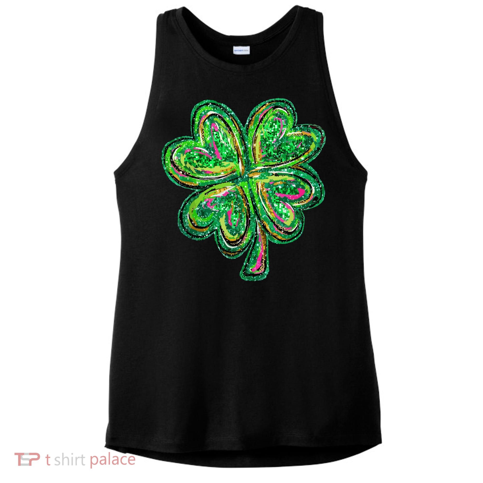 Shamrock Effect St Patricks Day Four Leaf Clover Ladies PosiCharge Tri-Blend Wicking Tank