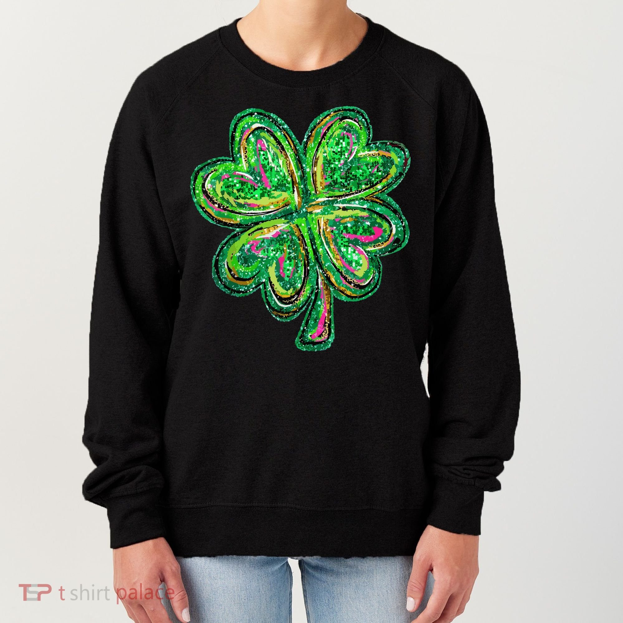 Shamrock Effect St Patricks Day Four Leaf Clover Women's Sweatshirt
