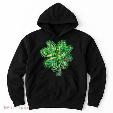 Shamrock Effect St Patricks Day Four Leaf Clover Hoodie