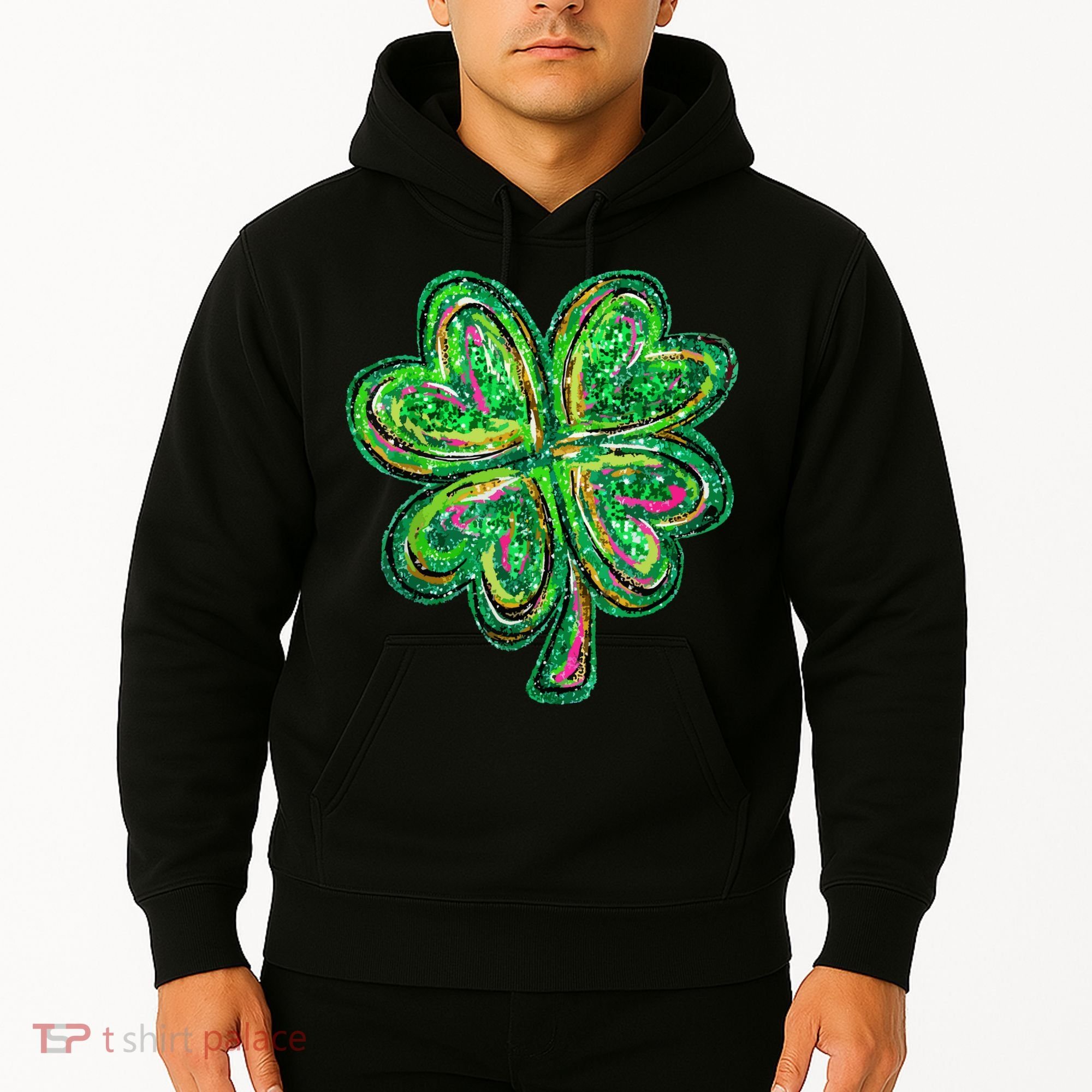 Shamrock Effect St Patricks Day Four Leaf Clover Hoodie