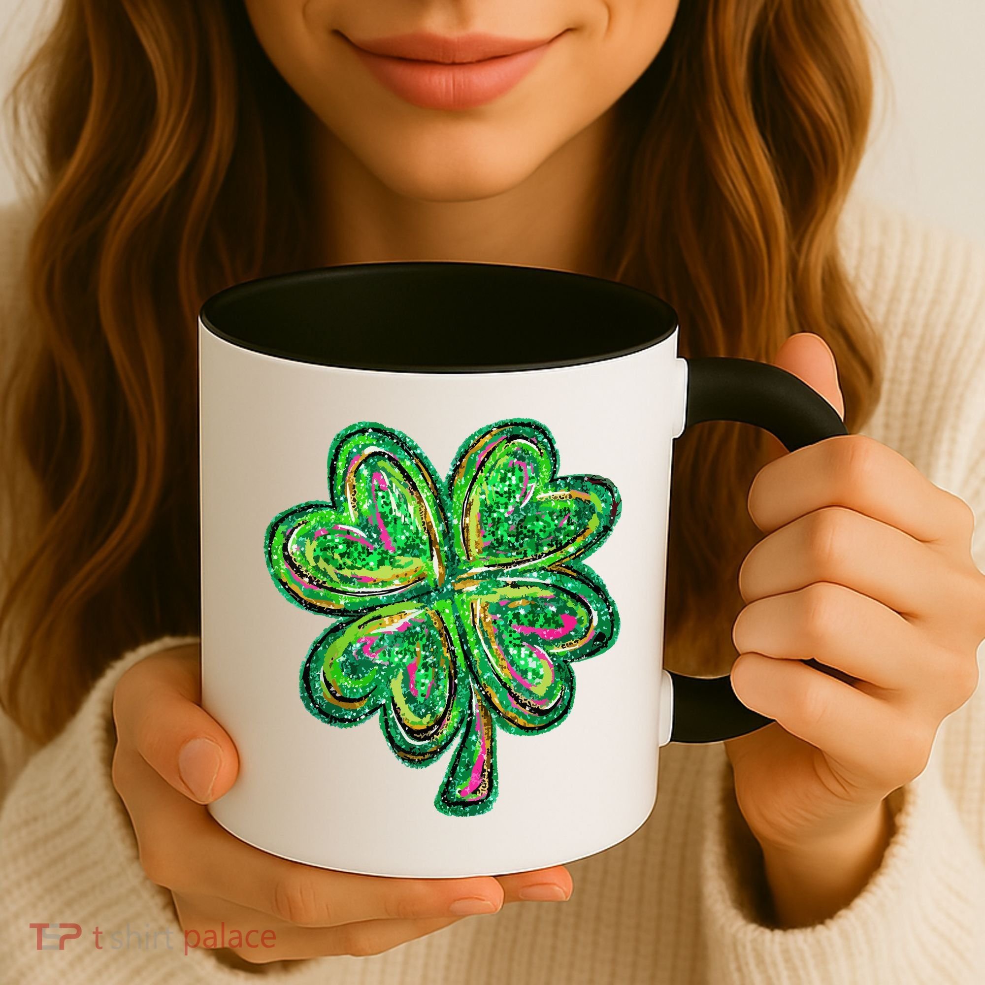 Shamrock Effect St Patricks Day Four Leaf Clover Coffee Mug