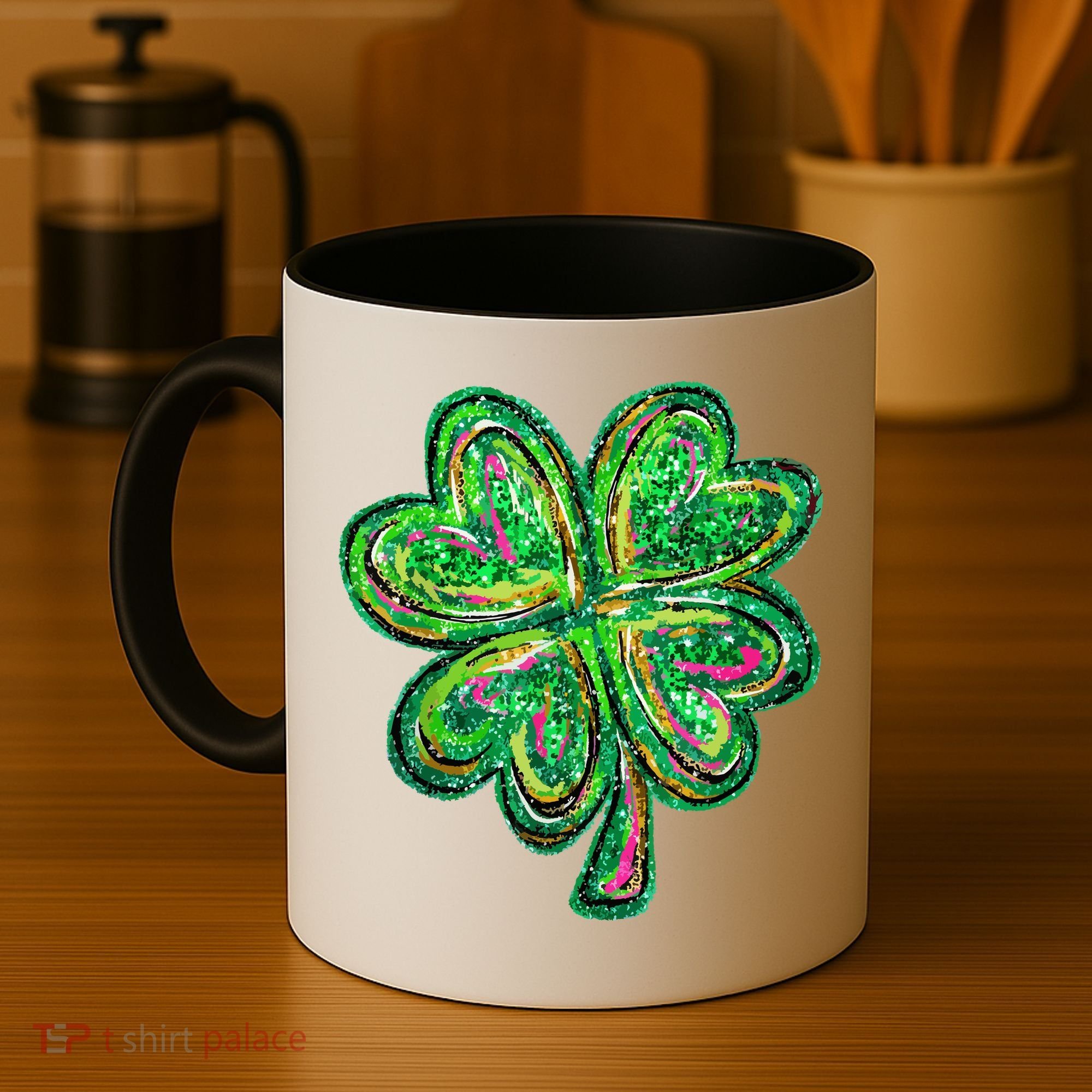 Shamrock Effect St Patricks Day Four Leaf Clover Coffee Mug