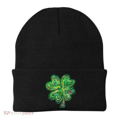 Shamrock Effect St Patricks Day Four Leaf Clover Beanie