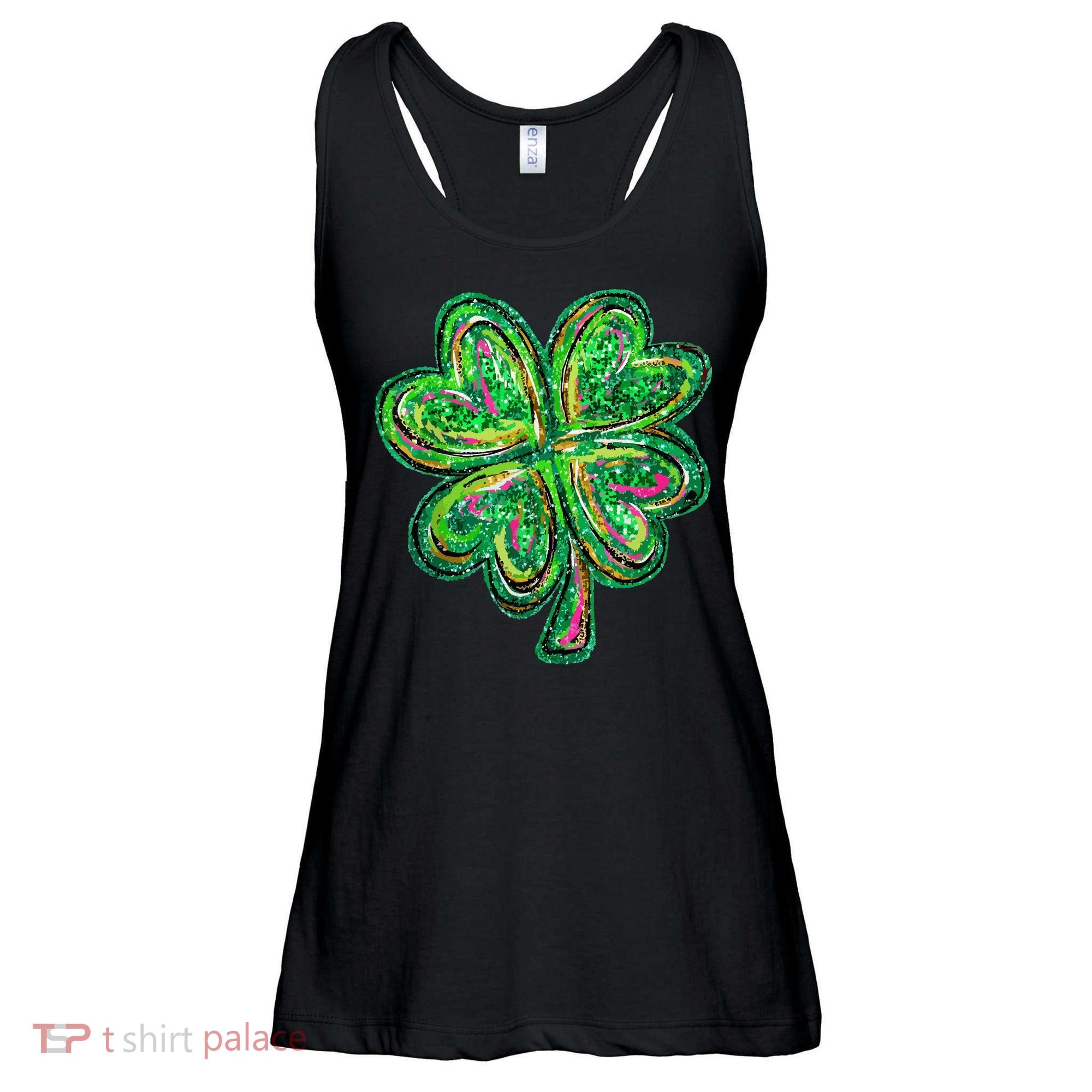 Shamrock Effect St Patricks Day Four Leaf Clover Ladies Essential Flowy Tank