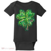 Shamrock Effect St Patricks Day Four Leaf Clover Baby Bodysuit thumb 0