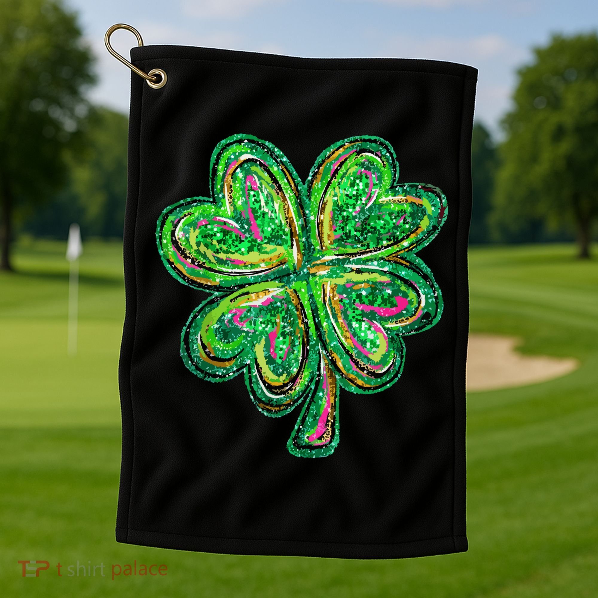 Shamrock Effect St Patricks Day Four Leaf Clover Golf Towel