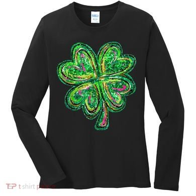 Shamrock Effect St Patricks Day Four Leaf Clover Women's Long Sleeve Shirt