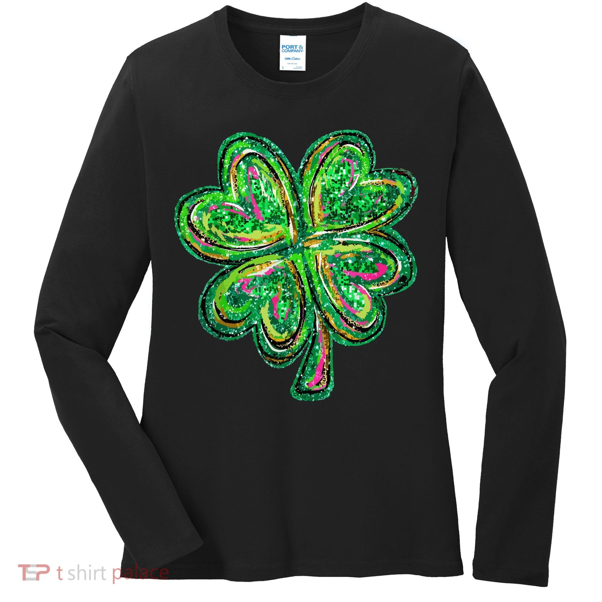 Shamrock Effect St Patricks Day Four Leaf Clover Women's Long Sleeve Shirt