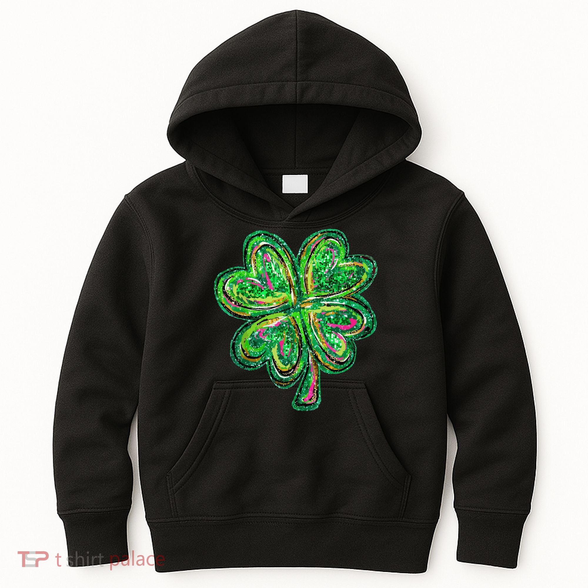 Shamrock Effect St Patricks Day Four Leaf Clover Kids Hoodie