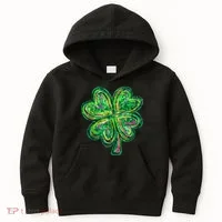 Shamrock Effect St Patricks Day Four Leaf Clover Kids Hoodie thumb 0