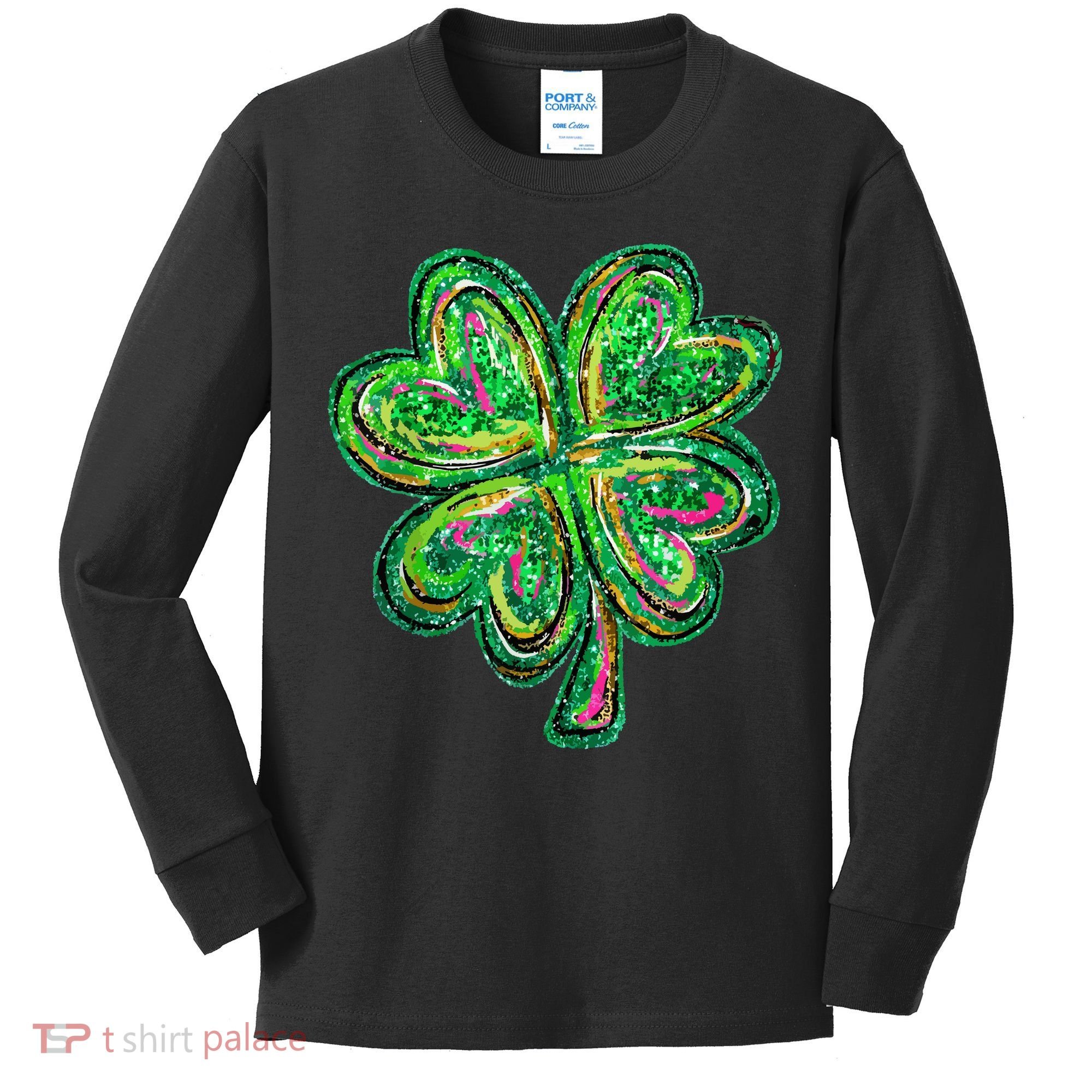 Shamrock Effect St Patricks Day Four Leaf Clover Kids Long Sleeve Shirt