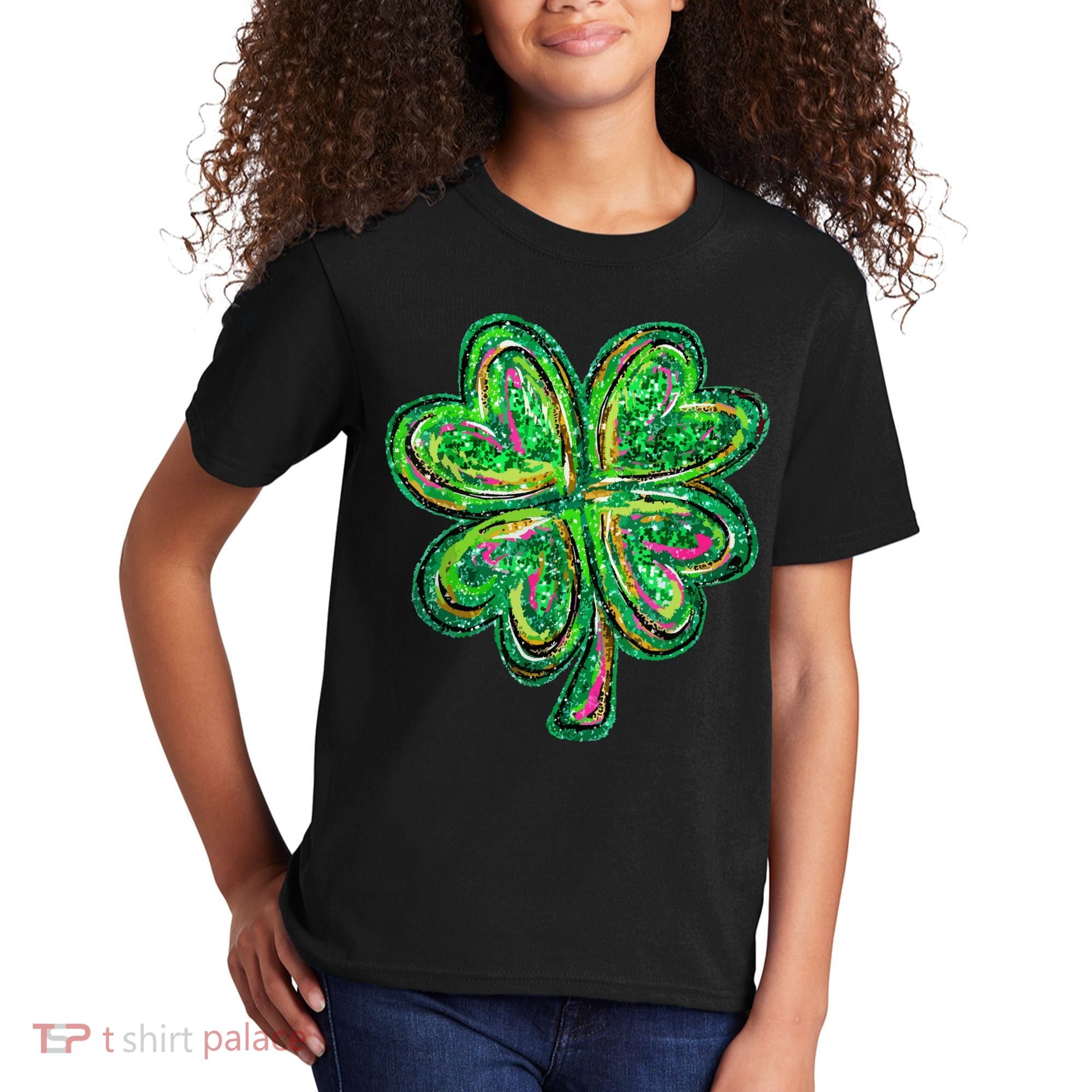 Shamrock Effect St Patricks Day Four Leaf Clover Kids T-Shirt
